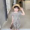 Clothing Sets Summer Fashion Baby Girls Cotton Floral Puff Sleeves Pleat Shirt Tops Short Pants Kids Lovely 2 Pieces Outfits 2-8 Years