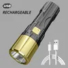 Ny USB -uppladdningsbar 3 -lägen Kraftfulla LED -fokuserande ficklampa Strong Bright Abs Portable Torch Outdoor Camping Tactical Flash Light