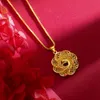 Women Pendant Chain Fashion Retro Peacock Design Real 18K Gold Color Circle Round Flower Shaped Jewelry Gift