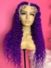 Spetsspår Fanxition Dark Purple Wig Long Water Wave Syntetisk front för kvinnor Värmesbeständigt Fiber Hair Cosplay Costume Party 230617