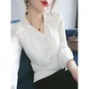 Women's Blouses Temperament Chiffon Female White Shirt Summer 2023 Ladies Jackets Slim Fit Thin Puff Sleeves Minority Chic Women's Tops