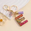 Initial Letter Pendant Keychains For Women Tassel Glitter Resin Alphabet Keyring Car Purses Backpack Ornaments Key Holder