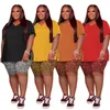 Fatos de treino femininos casuais com estampa de leopardo plus size camisetas soltas shorts femininos conjuntos de calças curtas de 2 peças roupas roupas de verão para mulheres