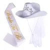 Chapéu de Cowgirl Elegante com Alça de Ombro de Noiva Adereços de Traje de Casamento Po Verão Ao Ar Livre Feminino Bonés de Cowboy Ocidental