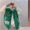 Heren Jassen High Street Baseball Jacket Heren Pu Leer Splice Handdoek Borduurwerk Varsity Vintage Losse Causale Jas Paar Groen Drop Dh3Kd