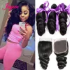 Hair Bulks Brazilian Loose Wave Bundles With Closure 100 Human Weave 3 4 Frontal 12A Extension 230617