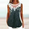 Women's T Shirts Tunic For Women Loose Shirt Fit Comfy Fashion Flowy Sleeveless Round Neck Lace Blouse