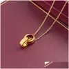 Pendentif Colliers Ras Du Cou Femmes Collier Pour Femme Amour Bijoux Or Double Anneau En Acier Inoxydable Jewlery Mode Ovale Verrouillage Rin Dhkwh