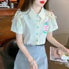 Women's Blouses Korean Fashion Printed Short-Sleeved Chiffon Shirt For Women Summer 2023 Lace-up Blouse Tops Chic Beautiful Button