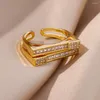Cluster-Ringe Design Einzigartiger langer Streifen Zirkon für Frauen Edelstahlring 2023 Trend ästhetischer Schmuck Hochzeitsgeschenke
