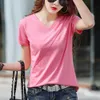 2023 Summer Slim Loose Gola em V 95 Cotton Short Sleeve T-shirt Women's Top JD.com blusas camisetas femininas camisas femininas