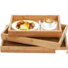 Plateaux De Petit Déjeuner Plateau De Service En Bois De Bambou Rectangar Kung Fu Tasse À Thé Couverts Solide Avec Poignée El Assiette À Dîner Drop Delivery Home Ga Dhr3S