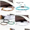 Kralen 4Mm Stenen Kralen Verstelbare Armband Voor Mannen Natuurlijke Tijgeroog Lava Chalcedoon Onyx Geweven Armbanden Vrouwen Yoga sieraden Pseras Dh3Dl