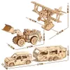 3D Puzzles ury 3D drewniana łamigłówka ruchomy Retro Biplane Crane Buldozer Buldozer Ręcznie robota Model ciężarówki Model DIY Dekoracja