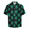 Camisas casuais masculinas Camisa solta com estampa de caveira de açúcar Camisa masculina praia preta e verde havaiana manga curta personalizada Y2K Blusas grandes