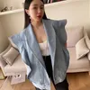 Damesvesten lente zomer gegolfd rand casual denim vest vrouwelijk losse trend waastcoat vrouwen Korea vintage mouwloze jas revers