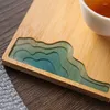 Tapetes de mesa arte moderna porta-copos de bambu resina paisagem abstrata porta-copos antiderrapante café isolamento térmico decoração de salão de chá