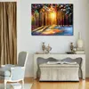 Vibrant Oil Målning Street Landscape Sun of Januari Handmade Canvas Art Contemporary Loft Decor