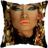 CojínAlmohada decorativa 45 * 45 CM Sala de estar moderna Negro Oro Africano Dama Mujer Estilo Look Art Deco Sofá Funda de almohada Funda de cojín 230616