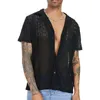 Men's Casual Shirts Wepbel Short Sleeve Loose-Fitting T-shirt Men's Shirt Tops Summer Fashion Lace Boys Sexy See Through