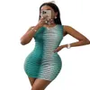 Grün Sexy frauen Neue Boutique Milch Seide Druck Elastische Slim Fit Mode Nachtclub Kleid damen spitze strand kleider