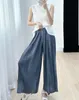 Issey 2023 été nouveau taille haute plissé Style confortable ample et mince Imitation Denim pantalons décontractés pantalons à jambes larges