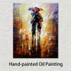 Modern Canvas Art Street Scenes Together in The Storm Hand-painted Oil Paintings Living Room Decor