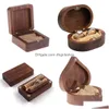 Jewelry Boxes 1Pcs Wood Rings Organizer Display Travel Case Portable Storage Heart/Square Shape Box Walnut Packaging Drop Del Dhqbf