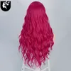 Lace Wigs 24inch Long Pink Body Wavy Synthetic For Women Middle Part Heat Resistant Fiber Natural Fake Hair Cosplay Wig 230617