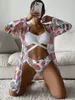 Women's Swimwear Beach Cover Up And Bikini Set Sexy Swimwear Women Hollow Out Swimsuit High Waist Biquini Female Print Beachwear 230616