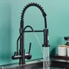 Bathroom Sink Faucets Matte Black Kitchen Filtered Faucet Water Tap Purifier Dual Sprayer Drinking 360 Rotation Purification Mixer 230616
