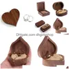 Jewelry Boxes 1Pcs Wood Rings Organizer Display Travel Case Portable Storage Heart/Square Shape Box Walnut Packaging Drop Del Dhqbf