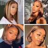 Human Chignons Brazilian 4x4 Lace Closure Wig Highlight Colored Hair Wigs Brown Bob Straight Remy 180 Density On Sale 230617