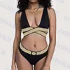 Designer Womens Bikini Gold Print Swimwear Set Sexy V Neck Swimsuit Fashion New Style Bathing Suit