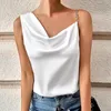 Kvinntankar 2023 Silky Satin Women Shirred Draped Chain Strap Tops Summer Sexiga skjortor Black White Tank Femme kläder