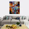 Stunning Landscape Canvas Art The Vibration of The Night Hand Painted Urban Streets Painting Lobby Decor