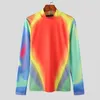 Hommes T-shirts INCERUN Hommes Chemise Tie Dye Coloré Col Roulé À Manches Longues Mode Vêtements Streetwear 2023 Maillot Casual Camisetas 5XL