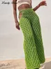 Kvinnors byxor S SEXY CUT OUT KNIT Virkning Kvinnor 2023 Spring Green Loose Female Beach Pant Fashion Wide Leg Calas Ladies Trousers 230617