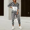 Fashion women's casual sports set new European and American slim plaid print wide suspender, sexy jumpsuit for women