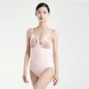 Scene Wear Ballet Leotards for Women Dance Costume Body Suit Girl's Sexy Pink Bow Strap Velvet Splice Bodysuit Gymnastics