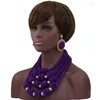 Boucles d'oreilles de collier Set Charming Purple African Statement Mariage Crystal Pendant Bib Bridal Bijoux QW257