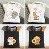 Evening Bags Kawaii Lovely Pig Bear Cute Animal Cartoon Couple Love Heart Women's Shopping Tote Bag Canvas Shoulder Shopper Handbag