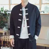 QNPQYX New Chinese Traditional Retro Coat Man Autmn Long Sleeve Tang Suit Mandarin Collar Buckle Jacket Oriental Cotton Kung Fu Shirt