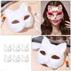 Parei 6pz. Maschere a sfera vuote semi-animali di carta bianca per maschera per feste di Halloween per adulti in cartone di gatto per mascarade