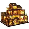 Quebra-cabeças 3D grande DIY Doll House Toys Arquitetura Japonesa Casa de Bonecas Modelo Spring House Estilo Japonês Simulado Villa Toy Com Lâmpada 230616