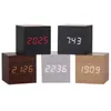 New Voice-activated Electronic Digital Alarm Clock Creative LED Lazy Wooden Clock Date Temperature Clock Small Cube Art Clock