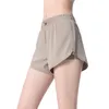 Lu American Damen-Yoga-Shorts, Designer-Yoga-Bekleidung, schnell trocknend, leichter Stoff, gefälschte zweiteilige Sport-Shorts, blendfreie Tennishose, Kordelzug an der Taille