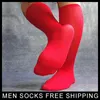 Chaussettes pour hommes minces Softy hommes affaires couleur unie rayé robe formelle Tube Long genou haut bas fétiche Collestion