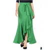 Skirts Womens Maxi Long Skirt High Waist Ruffles Festive Belted Asymmetric Mermaid Fishtail Party Wrap Drop Delivery Apparel Clothing Dhv67