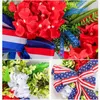 Flores decorativas Advent Garland Carro Guirlanda de Natal com luzes Dia Nacional dos EUA Independência Bowknot Rattan Anel Porta Pingente Exibição